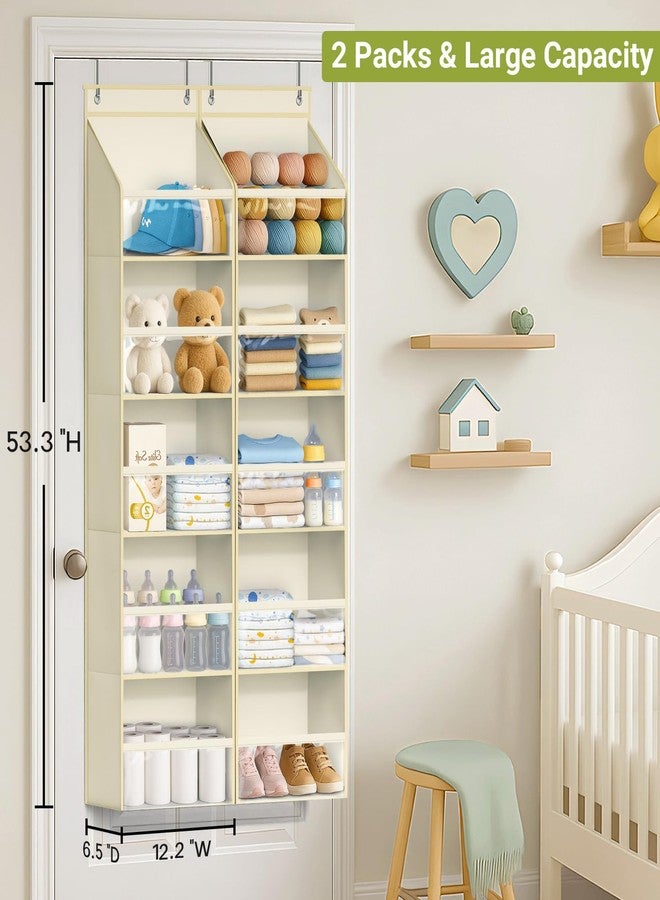 AOODA 2 Pack Over the Door Organizer, Large Capacity Closet Door Hanging Organizer, Clear Deep Pockets Baby Organizer Storage for Nursery, Bathroom, Bedroom, Pantry, Diapers (Light Beige) - Image 2