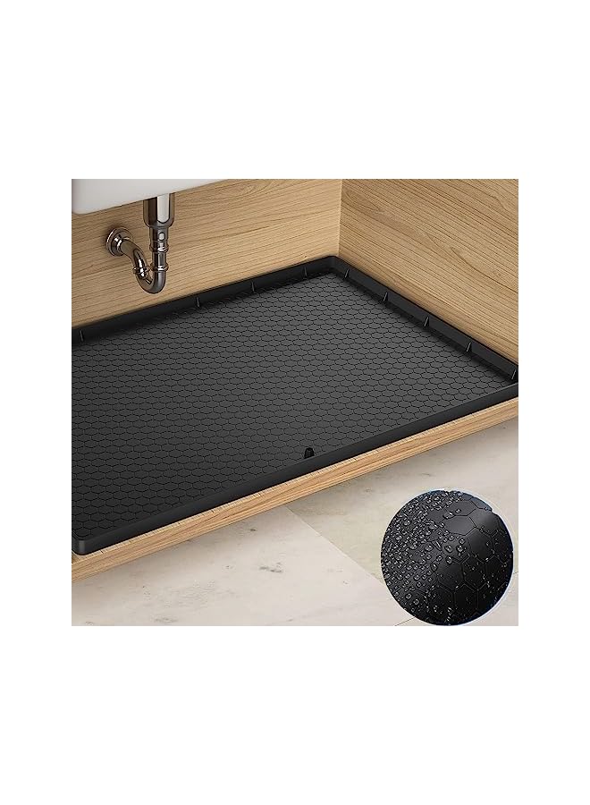 Arabest Sink Mat  Waterproof Kitchen Cabinet Tray Flexible Silicone Under Sink Liner With Drain Hole  Kitchen Bathroom Cabinet Mat And Protector For Drips Leaks Spills56*86*1.7Cm (Black)  - Image 2