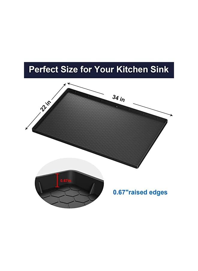 Arabest Sink Mat  Waterproof Kitchen Cabinet Tray Flexible Silicone Under Sink Liner With Drain Hole  Kitchen Bathroom Cabinet Mat And Protector For Drips Leaks Spills56*86*1.7Cm (Black)  - Image 3