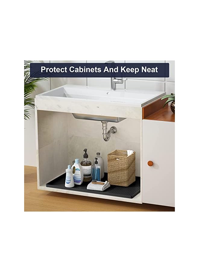 Arabest Sink Mat  Waterproof Kitchen Cabinet Tray Flexible Silicone Under Sink Liner With Drain Hole  Kitchen Bathroom Cabinet Mat And Protector For Drips Leaks Spills56*86*1.7Cm (Black)  - Image 4