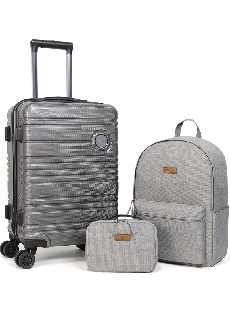 Aklsvion Hard Case Carry On Luggage Trolley For Unisex ABS+PC Lightweight 4 Double Wheeled Suitcase With Built In TSA Type Lock Grey - Image 1