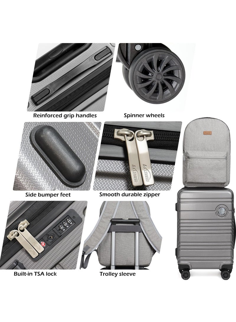 Aklsvion Hard Case Carry On Luggage Trolley For Unisex ABS+PC Lightweight 4 Double Wheeled Suitcase With Built In TSA Type Lock Grey - Image 2