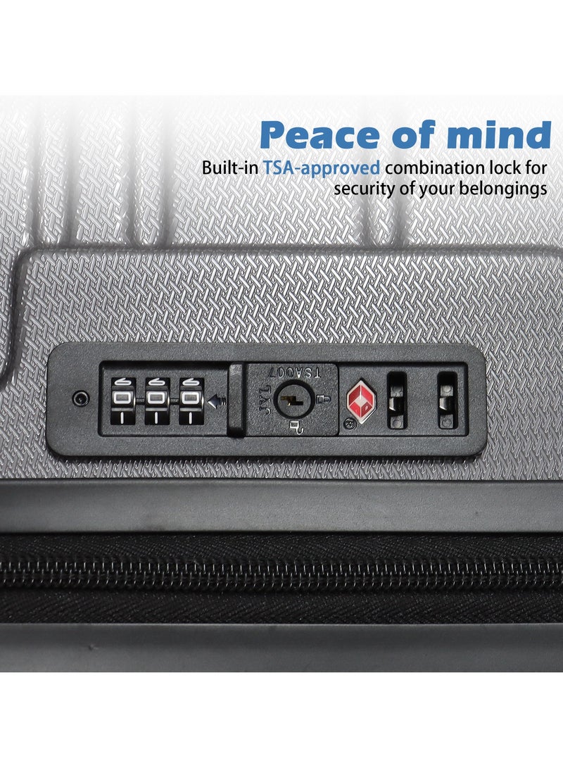 Aklsvion Hard Case Carry On Luggage Trolley For Unisex ABS+PC Lightweight 4 Double Wheeled Suitcase With Built In TSA Type Lock Grey - Image 3