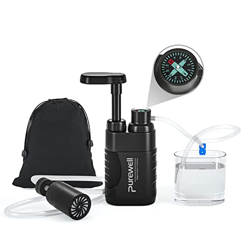 Purewell PRO Water Hand Purifier Pump with Replaceable Carbon 001 Micron Water Filter 4 Filter Stages Portable Outdoor Emergency and Survival Gear Camping Hiking Backpacking