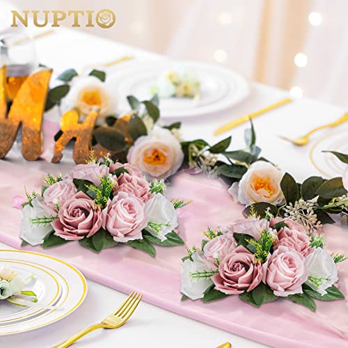 NUPTIO ترتيب باقة كرات الزهور NUPTIO - 2 قطعة بقطر 9.5 بوصة زهور وردية مزيفة كرات للزينة على الطاولات - ترتيبات ورد صناعية لتزيين مراكز حفلات الزفاف - Image 3