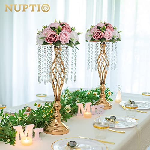 NUPTIO ترتيب باقة كرات الزهور NUPTIO - 2 قطعة بقطر 9.5 بوصة زهور وردية مزيفة كرات للزينة على الطاولات - ترتيبات ورد صناعية لتزيين مراكز حفلات الزفاف - Image 4