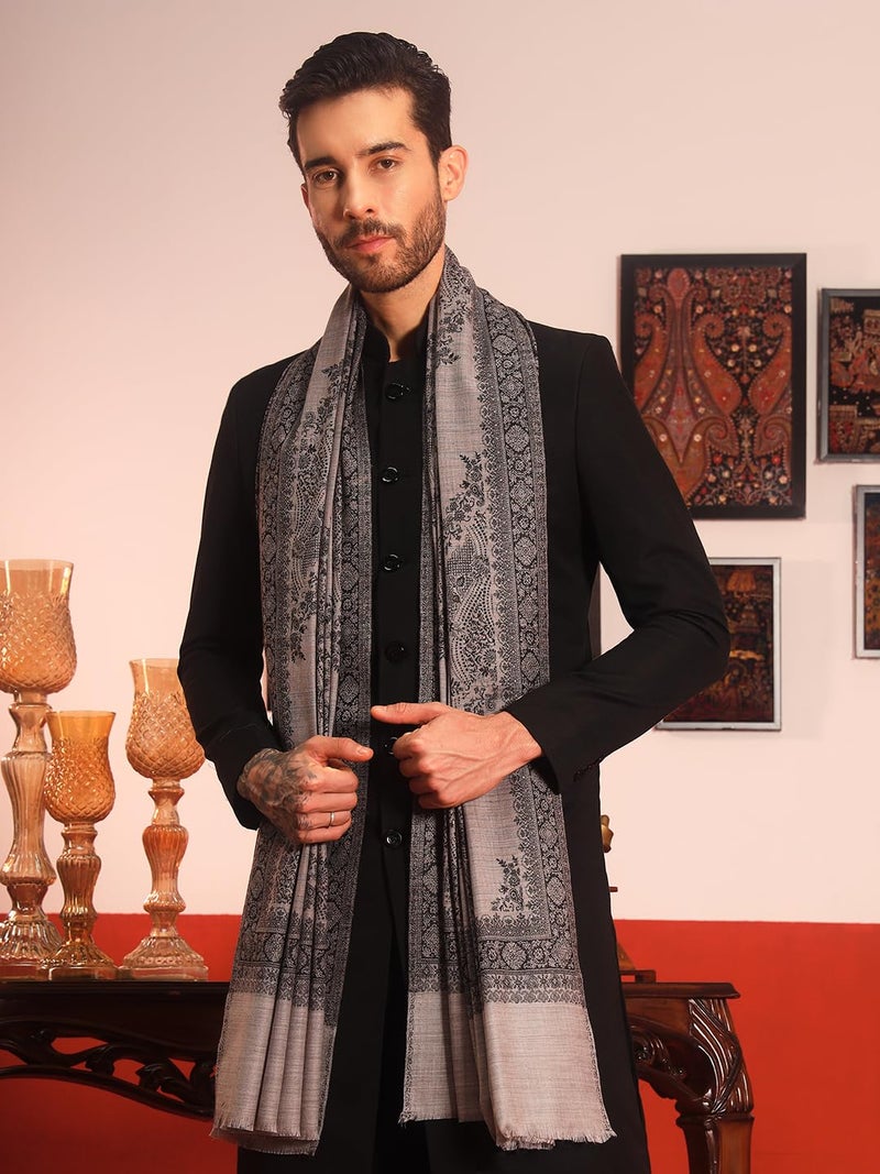 Pashmoda شال باشمودا للرجال من كوشار، شال ولف، قماش مستدام وطبيعي، باشمينا كشميرية تراثية، حجم متوسط للرجال، (حجم 40x80 بوصة، لون رمادي) MSECS53 - Image 2