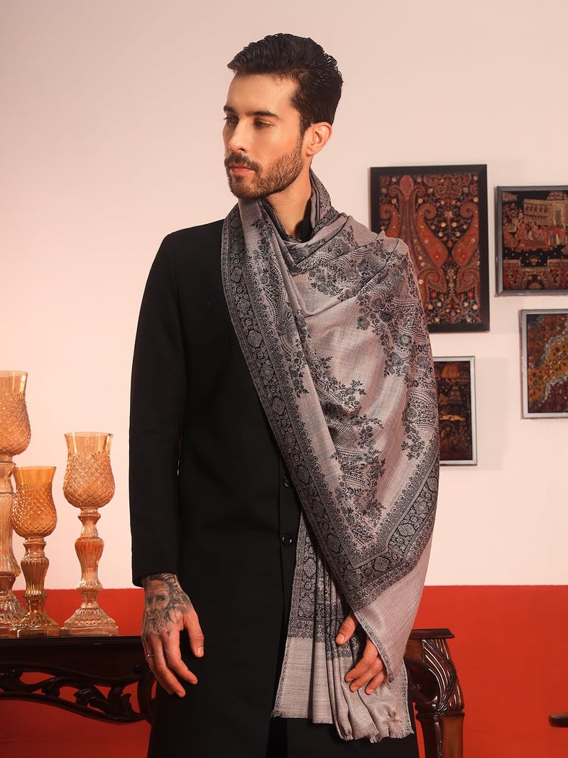 Pashmoda شال باشمودا للرجال من كوشار، شال ولف، قماش مستدام وطبيعي، باشمينا كشميرية تراثية، حجم متوسط للرجال، (حجم 40x80 بوصة، لون رمادي) MSECS53 - Image 4