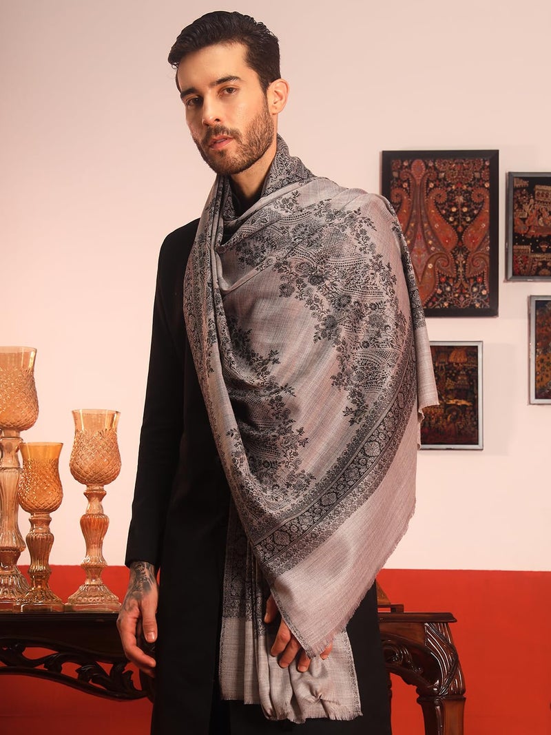Pashmoda شال باشمودا للرجال من كوشار، شال ولف، قماش مستدام وطبيعي، باشمينا كشميرية تراثية، حجم متوسط للرجال، (حجم 40x80 بوصة، لون رمادي) MSECS53 - Image 5
