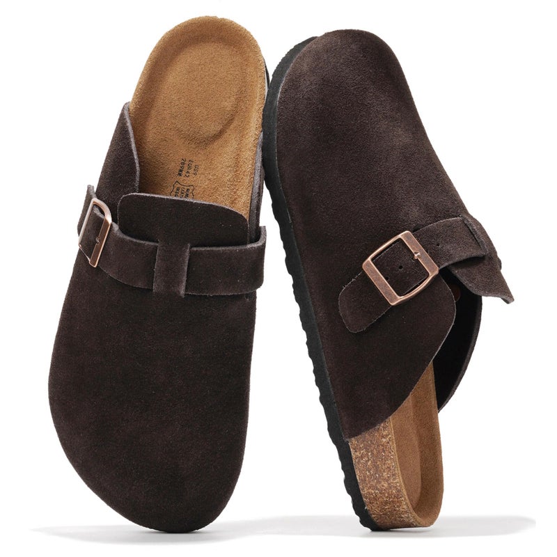 Project Cloud Mens Clogs - 100% Full Grain Genuine Leather Clogs for Men with Memory Foam Insole and Arch Support Natural Cork Footbed - Non Slip Mules Mens Slippers (Brooklyn, BRWNSUEDE,10) - Image 1