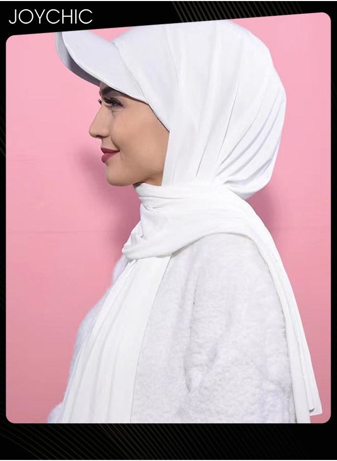 NIBEMINENT - Premium Hijab with Hat Lightweight Head Scarf for Women Adjustable Soft Long Under Baseball Caps Muslim Fashion Solid Color Chiffon Wraps-White - Image 1