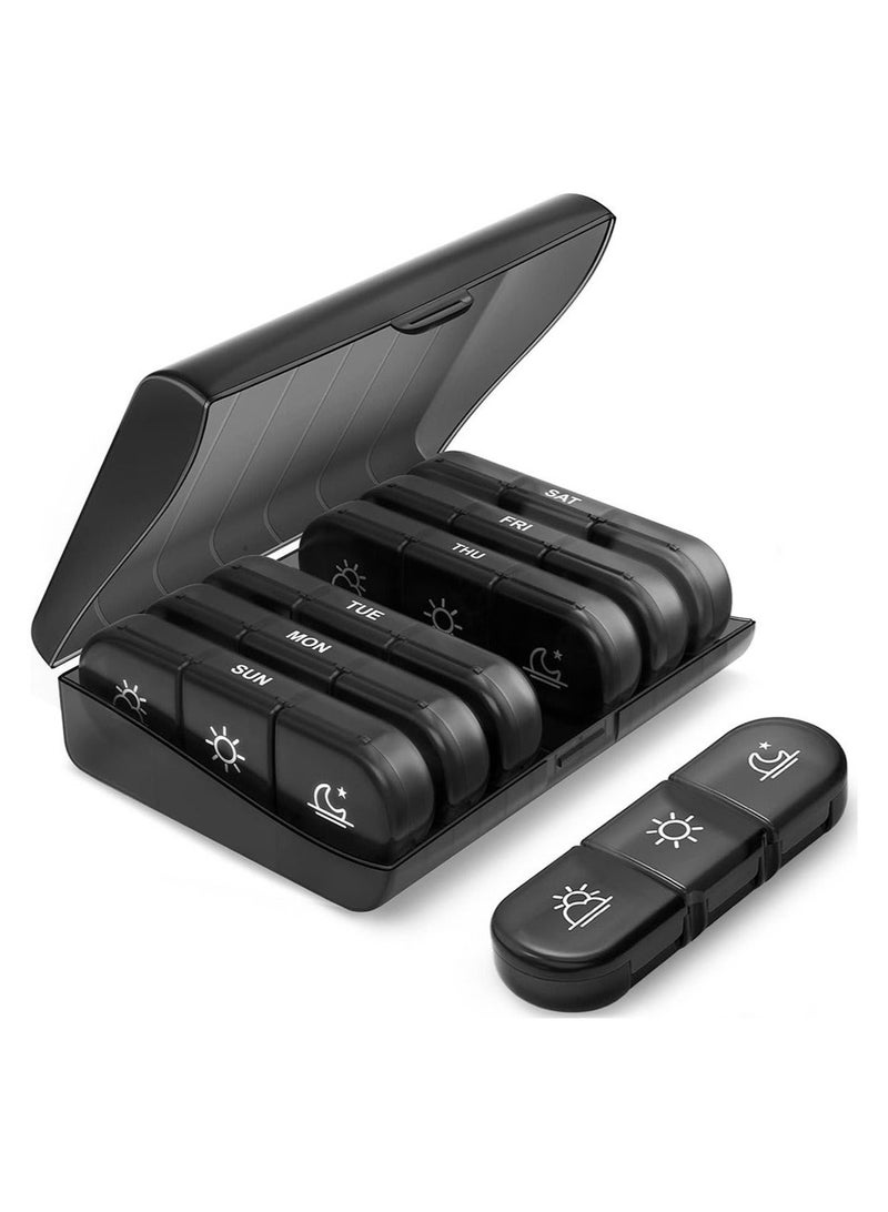 Weekly 3 Times a Day Portable Travel Pill Box with Large Pill Containers (Black) - Image 1