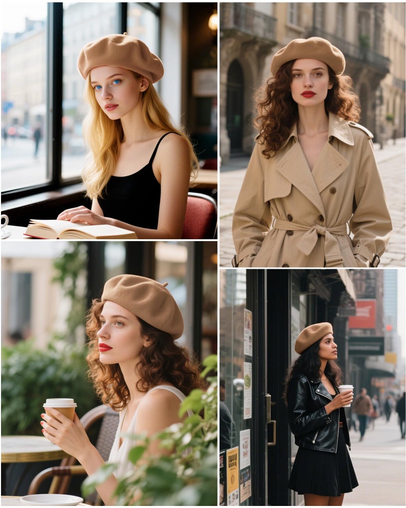 CKYPTFK Beret Hats for Women Holiday Wool French Style-Sky Camel Church Hat-Clueless Outfit & Men's Beret - Image 5