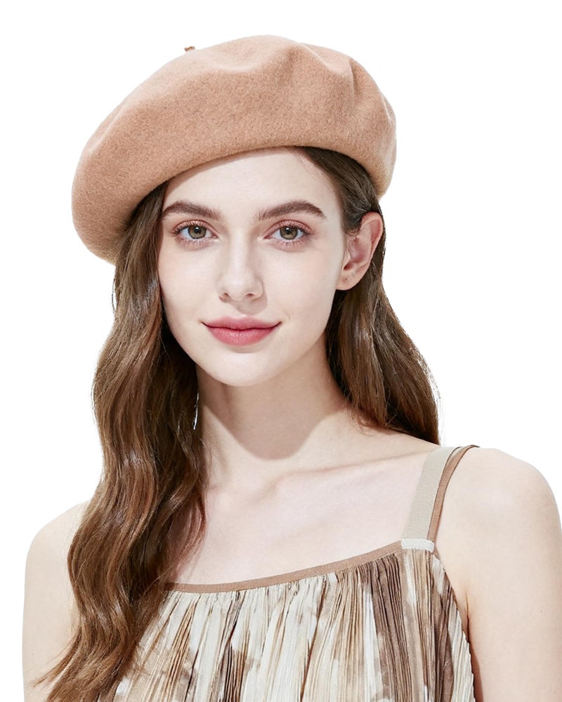 CKYPTFK Beret Hats for Women Holiday Wool French Style-Sky Camel Church Hat-Clueless Outfit & Men's Beret - Image 1