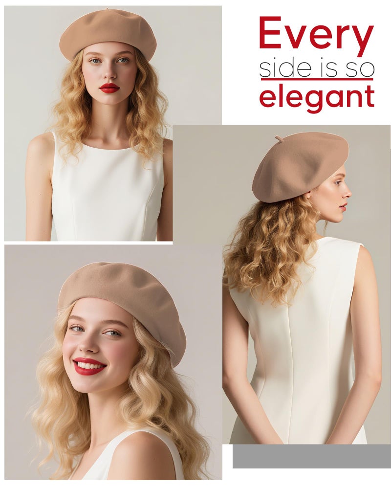 CKYPTFK Beret Hats for Women Holiday Wool French Style-Sky Camel Church Hat-Clueless Outfit & Men's Beret - Image 4