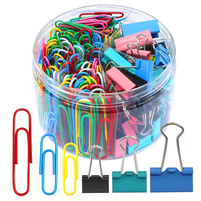 AnutriON Paper Clips Binder Clips, 340PCS Assorted Size Paper Clips and Binder Clips, Colored Paperclips Large Medium Small, Binder Clip and Paper Clip Set for Home School Office Supplies - Image 1