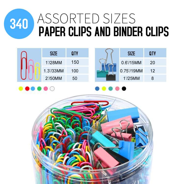 AnutriON Paper Clips Binder Clips, 340PCS Assorted Size Paper Clips and Binder Clips, Colored Paperclips Large Medium Small, Binder Clip and Paper Clip Set for Home School Office Supplies - Image 2
