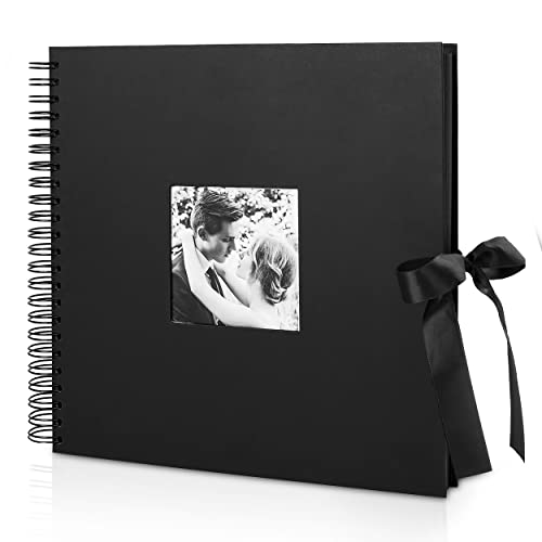 INNOCHEER Photo Album - Self Adhesive 80 Black Pages, Large Scrap Book Wedding Guest Book for DIY Anniversary Travel Memory Scrapbooking (Black 10X10) - Image 1