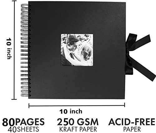 INNOCHEER Photo Album - Self Adhesive 80 Black Pages, Large Scrap Book Wedding Guest Book for DIY Anniversary Travel Memory Scrapbooking (Black 10X10) - Image 4