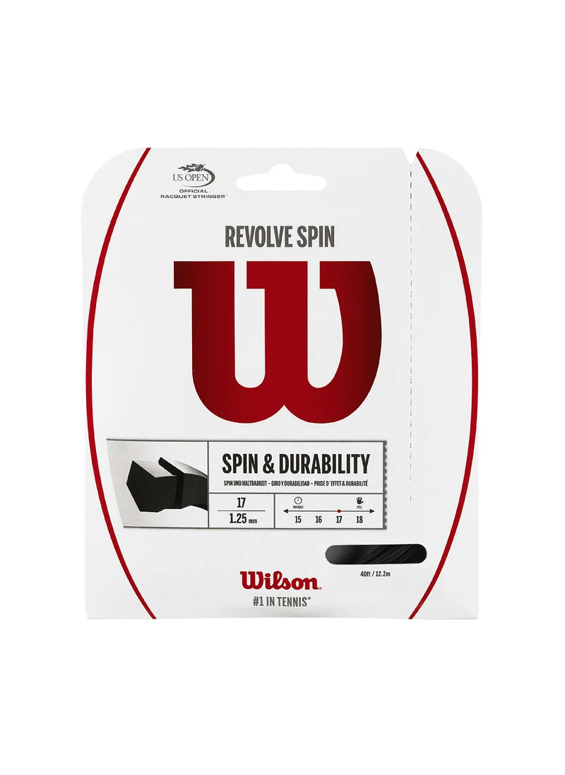 Wilson Revolve Spin Tennis String Gauge 17 (1.25mm) - Set 40 ft / 12.2 m, Black
