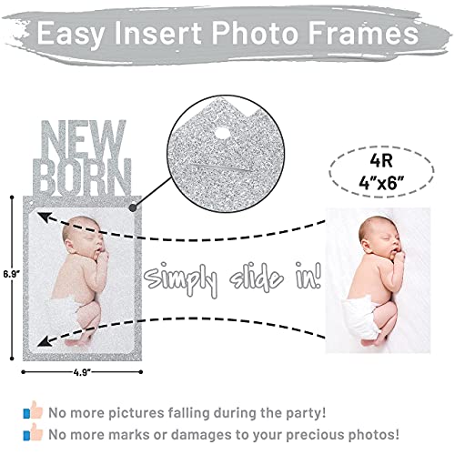 PartyHooman 1st Birthday Photo Banner for Baby from Newborn to 12 Months, First Birthday Decorations Girl Monthly Milestones Garland | First Photo Banner Pre-strung with Frame (Silver) - Image 3