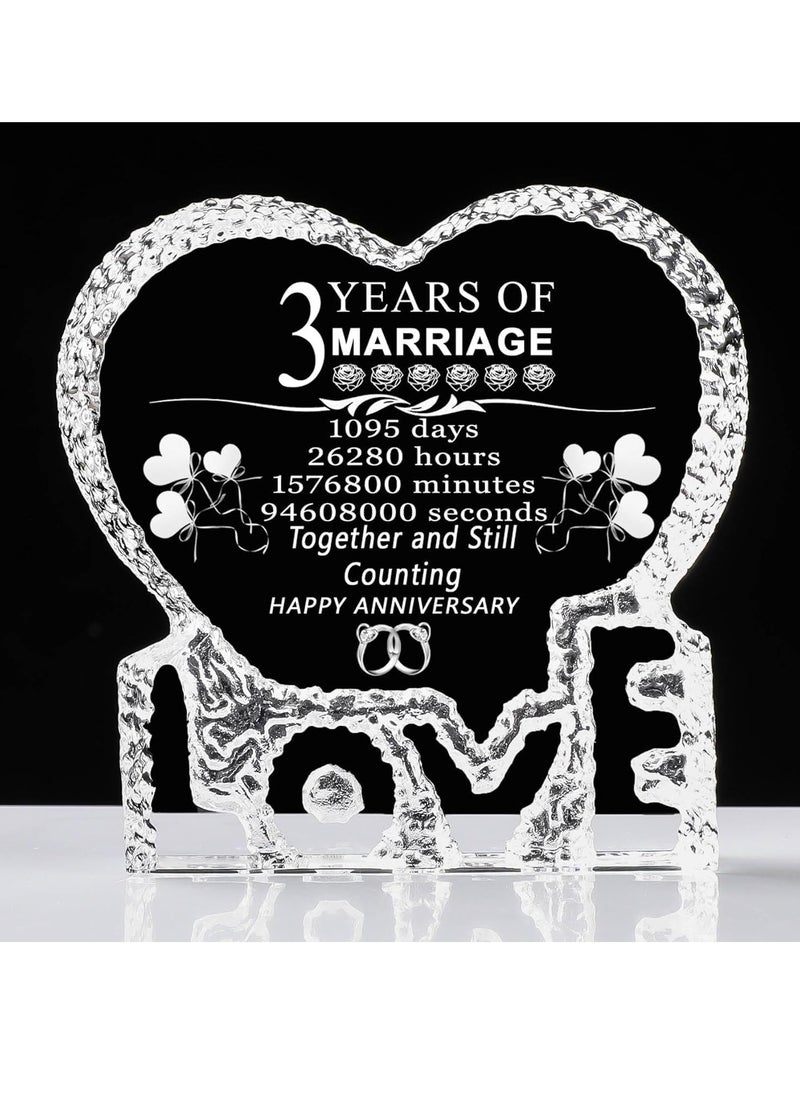PRINTSHOP4ME - 3rd Anniversary Love Engraved Crystal - Gift for For Him, Her, Husband and Wife - Heart-Shaped Crystal Gift for 3rd Anniversary - Love Engraved - Perfect for Couples and Valentine’s Day - Image 1