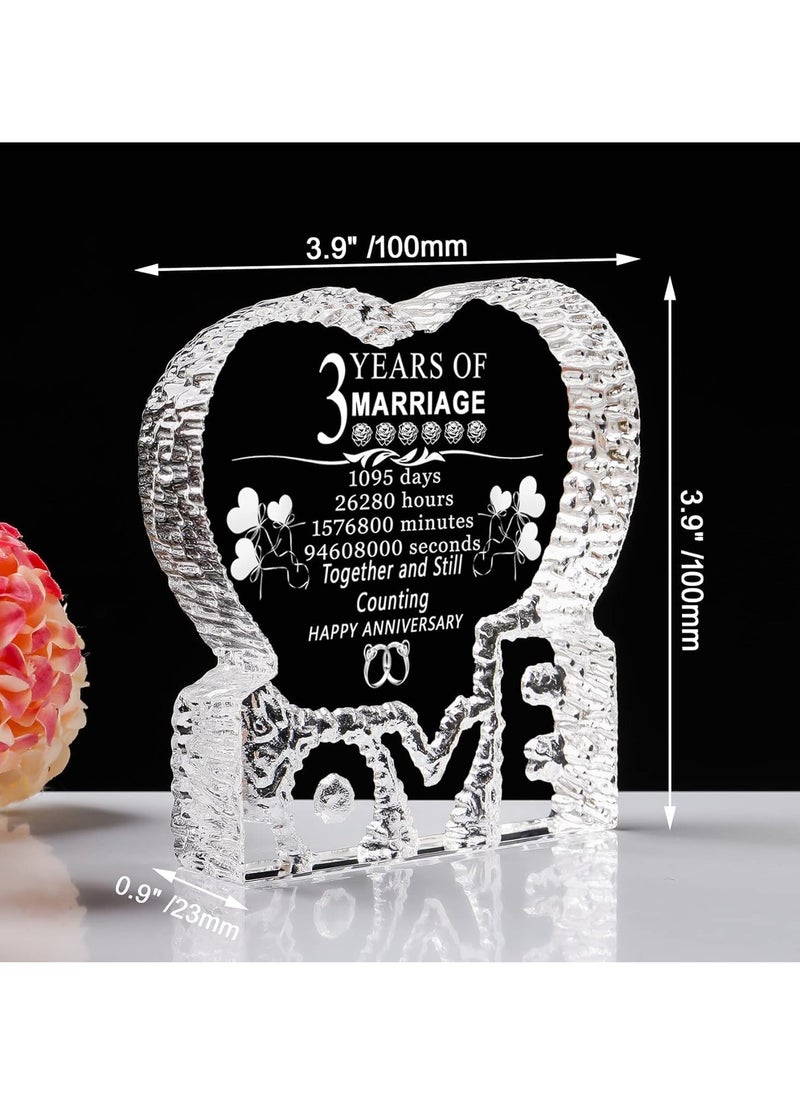 PRINTSHOP4ME - 3rd Anniversary Love Engraved Crystal - Gift for For Him, Her, Husband and Wife - Heart-Shaped Crystal Gift for 3rd Anniversary - Love Engraved - Perfect for Couples and Valentine’s Day - Image 1