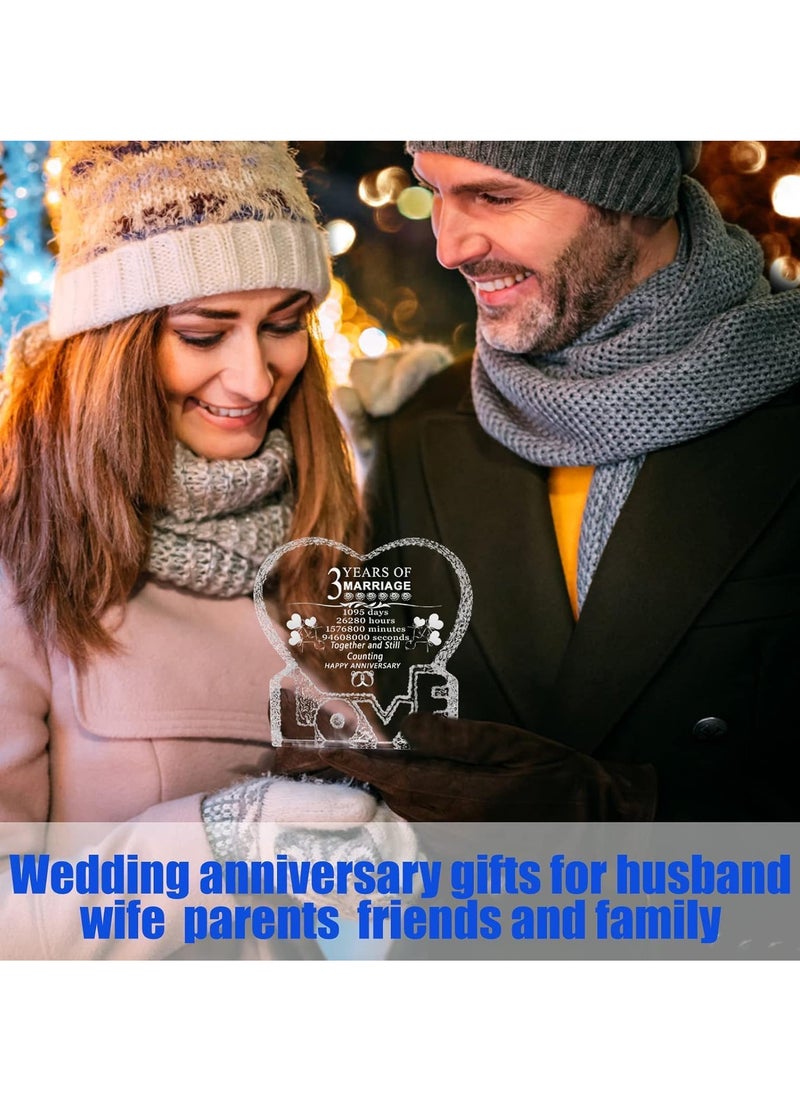 PRINTSHOP4ME - 3rd Anniversary Love Engraved Crystal - Gift for For Him, Her, Husband and Wife - Heart-Shaped Crystal Gift for 3rd Anniversary - Love Engraved - Perfect for Couples and Valentine’s Day - Image 1