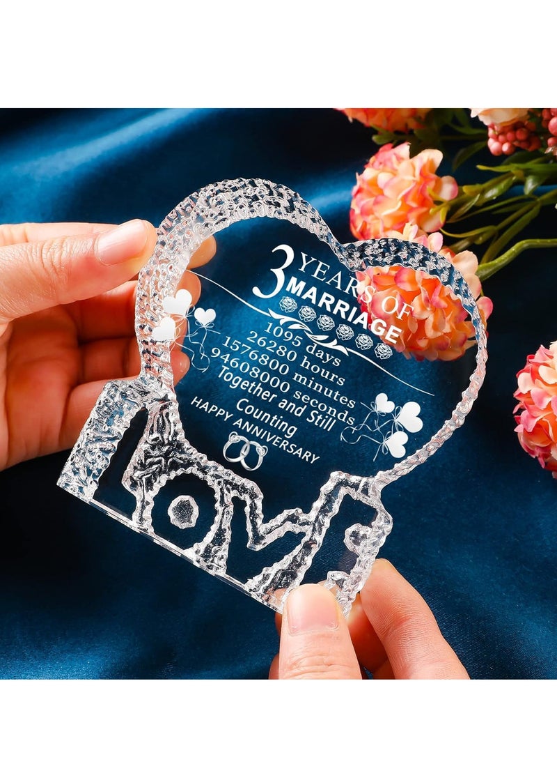 PRINTSHOP4ME - 3rd Anniversary Love Engraved Crystal - Gift for For Him, Her, Husband and Wife - Heart-Shaped Crystal Gift for 3rd Anniversary - Love Engraved - Perfect for Couples and Valentine’s Day - Image 1