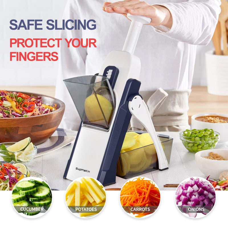 SUPMAKIN Safe Mandoline Slicer for Kitchen, Adjustable Potato Slicer,Vegetable Chopper, Mandolin Food Slicer, French Fry Cutter, 5 in 1 Chopping Artifact for Kitchen Chef Meal Prep - Image 2