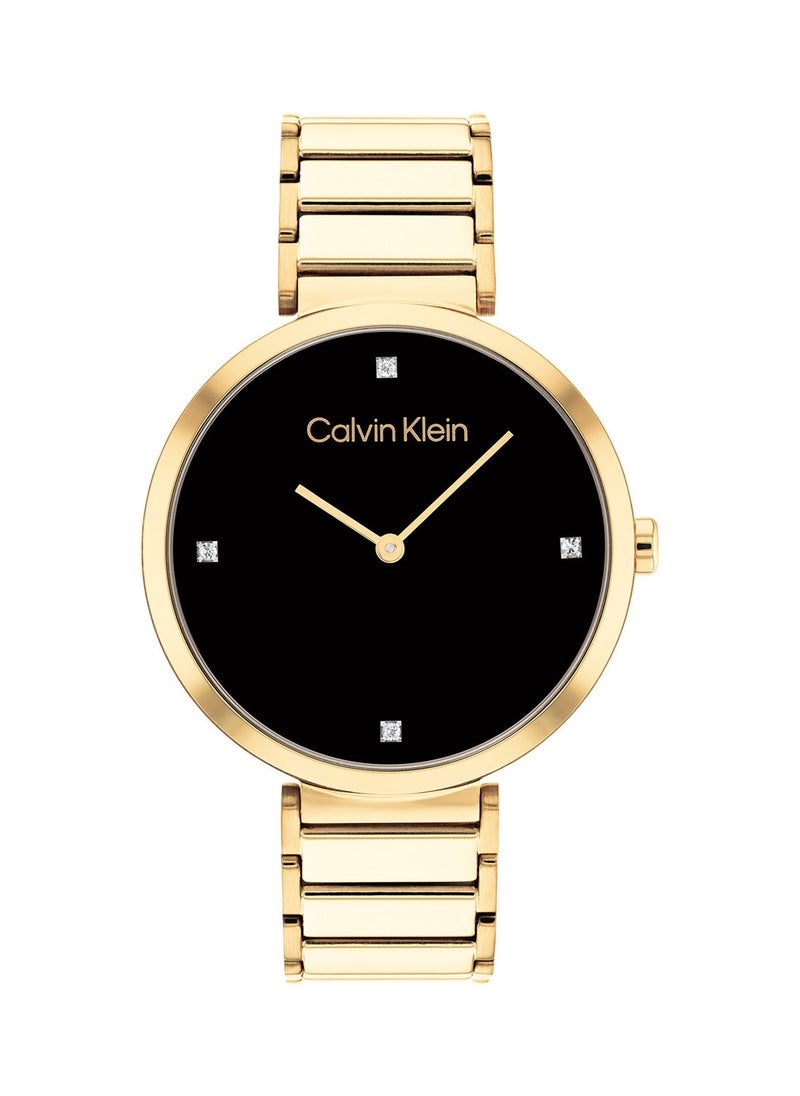CALVIN KLEIN - Analog Round Waterproof  Wrist Watch With Gold Strap 25200136 - Image 1