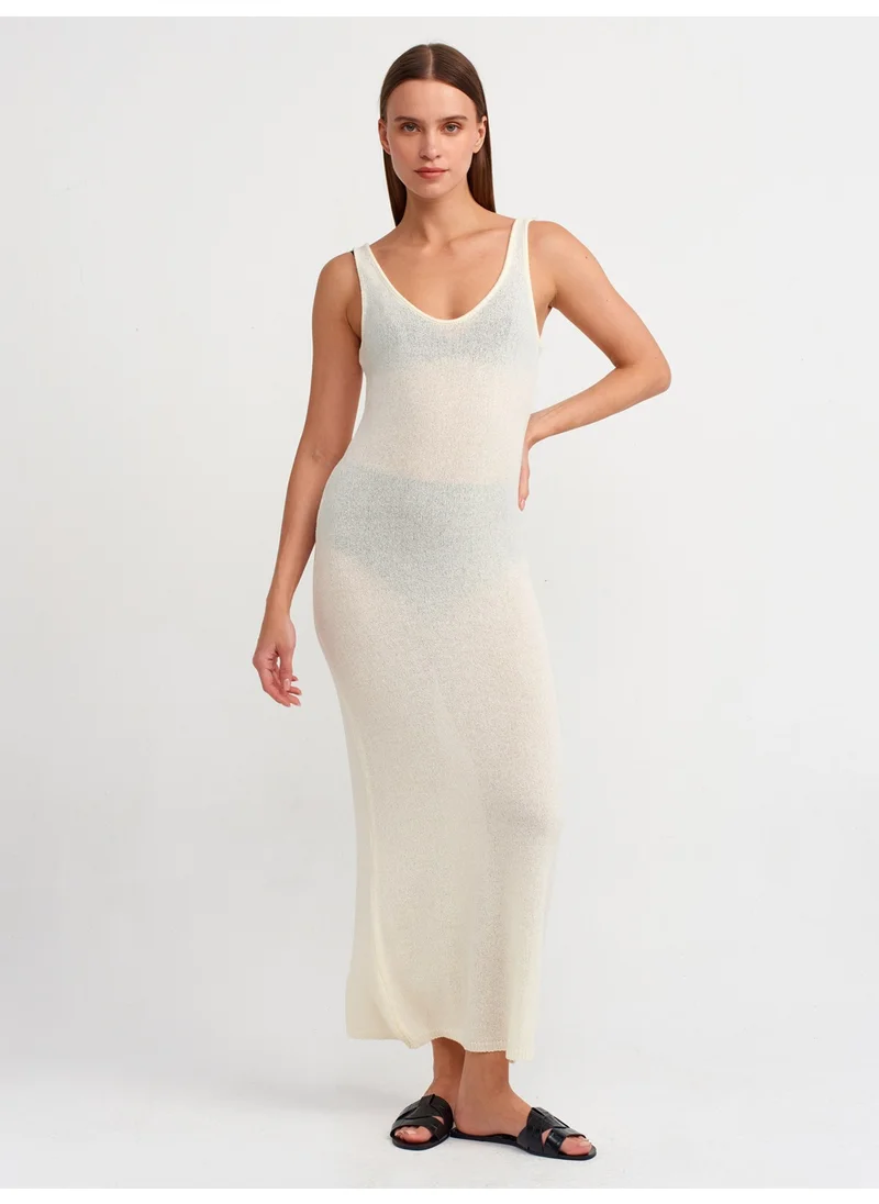 ديلفين 90220 Oval Collar Thick Strap Knitwear Dress-Ecru