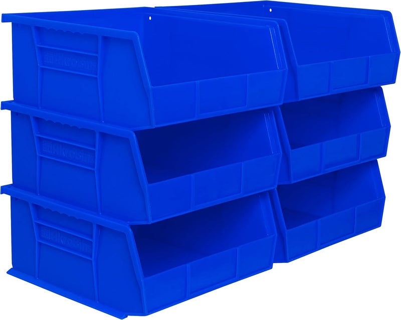 AkroMils 30235 AkroBins Plastic Storage Bins, Space-Saving Stackable Bins for Garage, Pantry, Craft Organization, 11" x 11" x 5", Blue, 6-Pack - Image 1