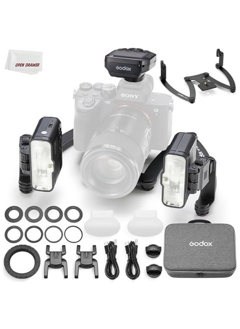 طقم فلاش ماكرو GODOX MF12-DK1، تحكم لاسلكي 2.4 جيجا، وضع أطباء الأسنان، بطارية ليثيوم مدمجة كفلاش TTL خارج الكاميرا، متوافق مع سوني، مع مشغل XproIIS + مشغل أطباء الأسنان وحامل MF-DB
