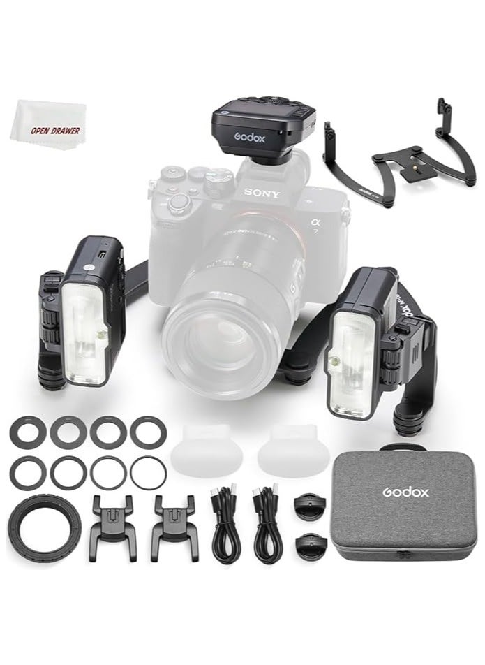 Godox - GODOX MF12-DK1 Macro Flash Kit, 2.4G Wireless Control, Dentists Mode, Built-in Lithium Battery As an Off-Camera TTL Flash, Compatible for Sony, with XproIIS Trigge + Dentists Trigger and MF-DB Stand - Image 1