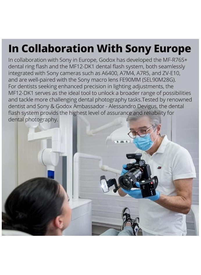 Godox - GODOX MF12-DK1 Macro Flash Kit, 2.4G Wireless Control, Dentists Mode, Built-in Lithium Battery As an Off-Camera TTL Flash, Compatible for Sony, with XproIIS Trigge + Dentists Trigger and MF-DB Stand - Image 1