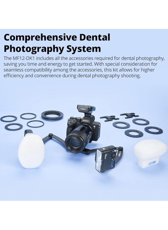 Godox - GODOX MF12-DK1 Macro Flash Kit, 2.4G Wireless Control, Dentists Mode, Built-in Lithium Battery As an Off-Camera TTL Flash, Compatible for Sony, with XproIIS Trigge + Dentists Trigger and MF-DB Stand - Image 1