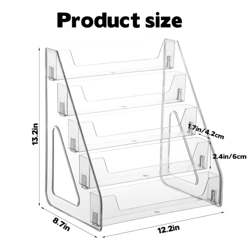 Hlimior 5 Tier Acrylic Card Display StandTall Height Clear Display Shelf Desktop for Trading Cards Sports Cards Greeting Card Stickers Brochures Easy ClipOn Design - Image 3