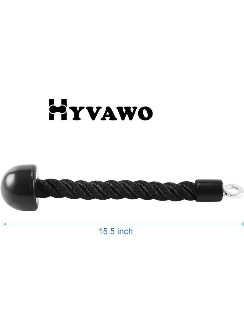 HYVAWO Single Grip Tricep Rope Attachment for Cable Machines, Heavy Duty Nylon Braided Pull Down Rope with Chrome Plated Ring and Rubber Ends, 15.5 Inch Gym Cable Attachment for Biceps, Triceps, Shoulders, Back and Abs Training (2 Pack) - Image 3
