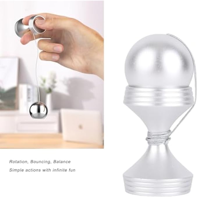 NOENNULL Desk Toy Stress Relief Rotating Gyroscope Desktop Decompression Toy with Silicone Cover for Office, Relieve Stress Anxiety for Kids Adults (Silver) - Image 4