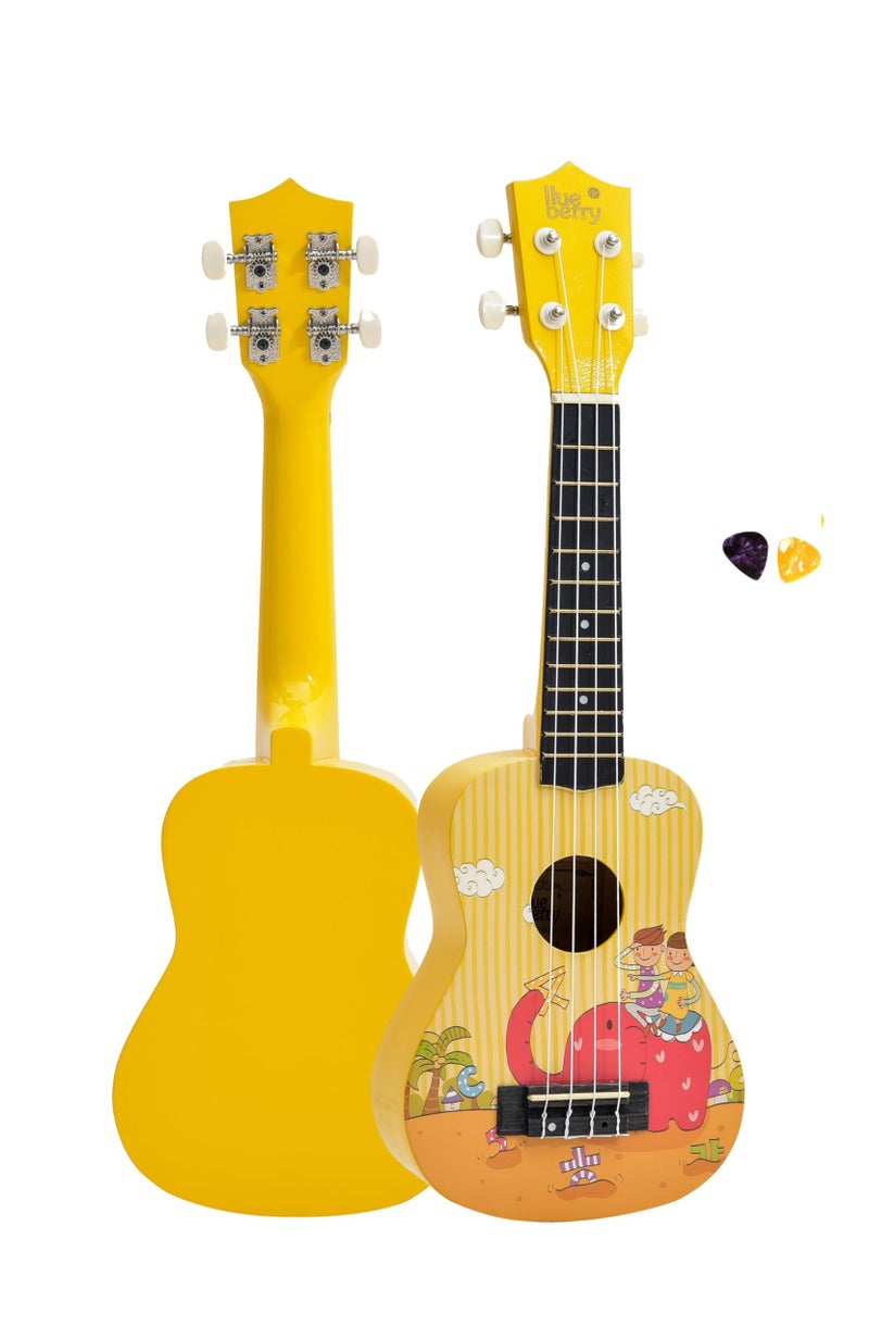 BLUEBERRY UK-42 Gajraj Soprano Ukulele Aquila String Body Sapele and Mahogany, Gloss Finish with 2 Picks - 21 Inch (Bright Yellow) - Image 1