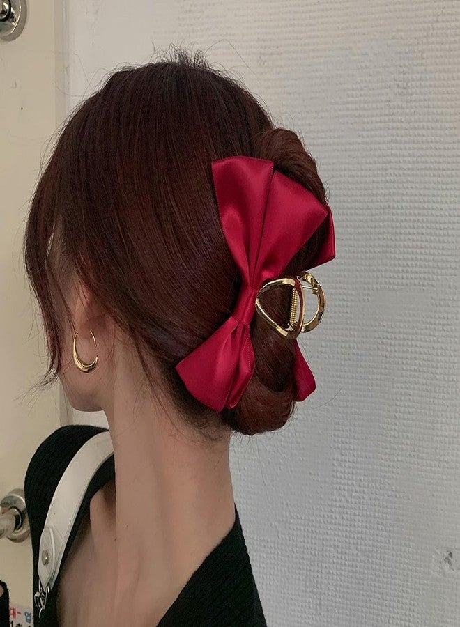 Shivashay Premium Solid Color Bow-Knot Nonslip Hair Clip for Women and Girls Metalic Claw with Plastic Material, Metalic Colour Hair Claw Clips Fabric Claw Hair Clips with Bow Women Large Hair Claw Clips Red Colour (Pack of 1) - Image 1