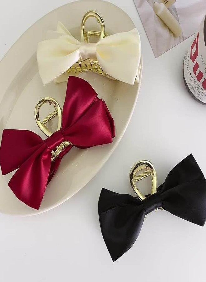 Shivashay Premium Solid Color Bow-Knot Nonslip Hair Clip for Women and Girls Metalic Claw with Plastic Material, Metalic Colour Hair Claw Clips Fabric Claw Hair Clips with Bow Women Large Hair Claw Clips Red Colour (Pack of 1) - Image 2