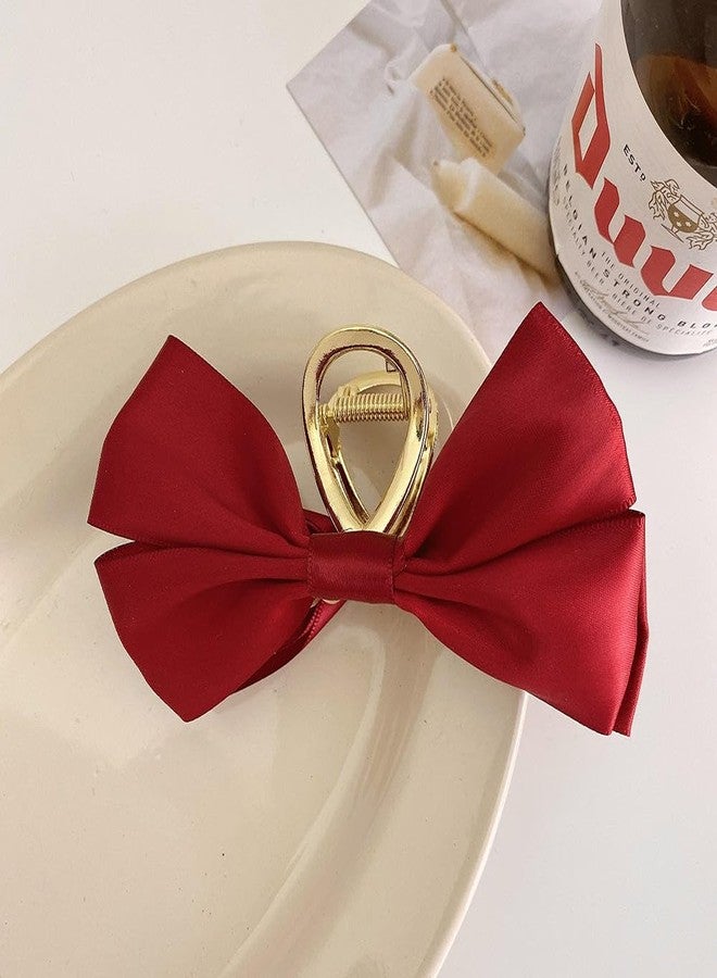 Shivashay Premium Solid Color Bow-Knot Nonslip Hair Clip for Women and Girls Metalic Claw with Plastic Material, Metalic Colour Hair Claw Clips Fabric Claw Hair Clips with Bow Women Large Hair Claw Clips Red Colour (Pack of 1) - Image 3