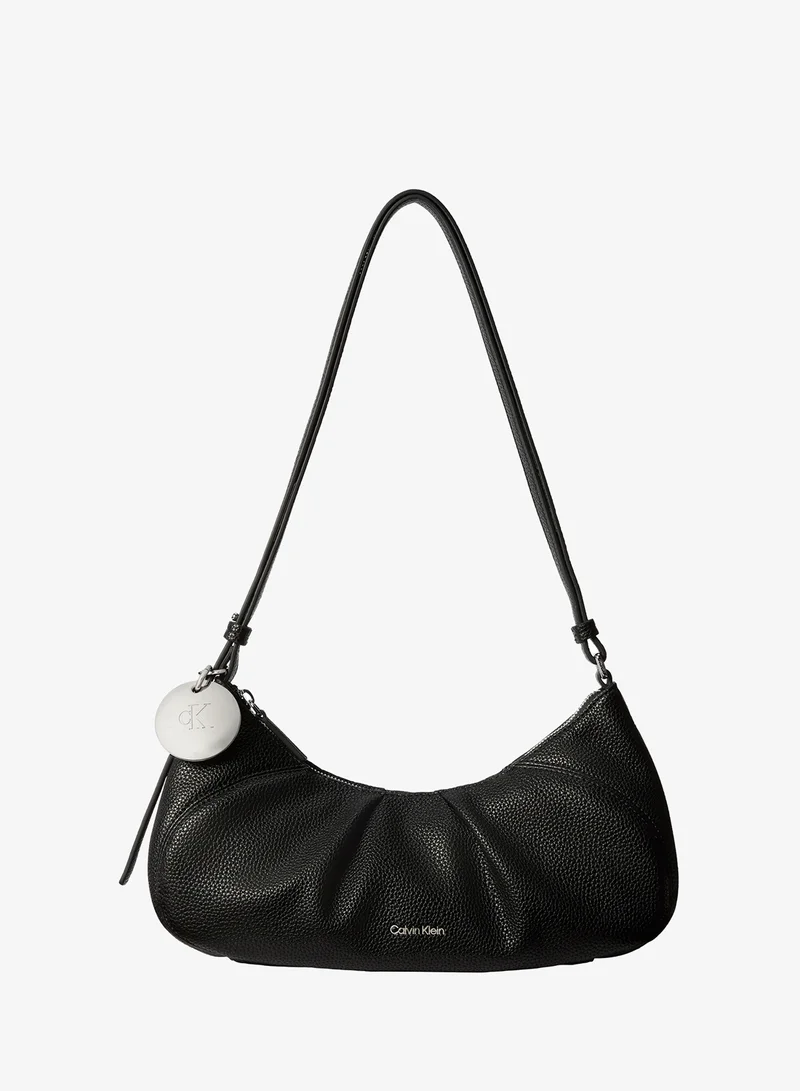 Plaque Charm Pebble Grain Crossbody Bag