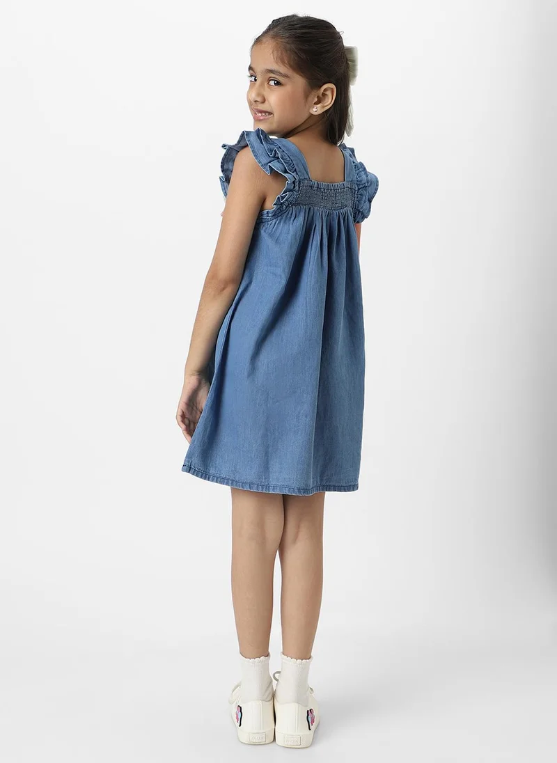 Nautinati  Nautinati Girls Embroidered Taselled Sleeveless Casual Wear Denim Dress for Women | Best Price UAE