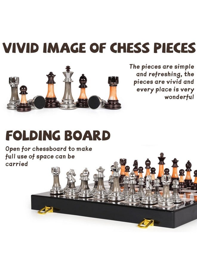 Agirlgle 15" Large Chess Set for Adults Kids with Weighted Acrylic Chess Pieces 3.5" King & Portable Folding Marbling Wooden Chess Board Travel Chess Sets Family Board Game Gift - Elegant Classic Chess Game - Image 3
