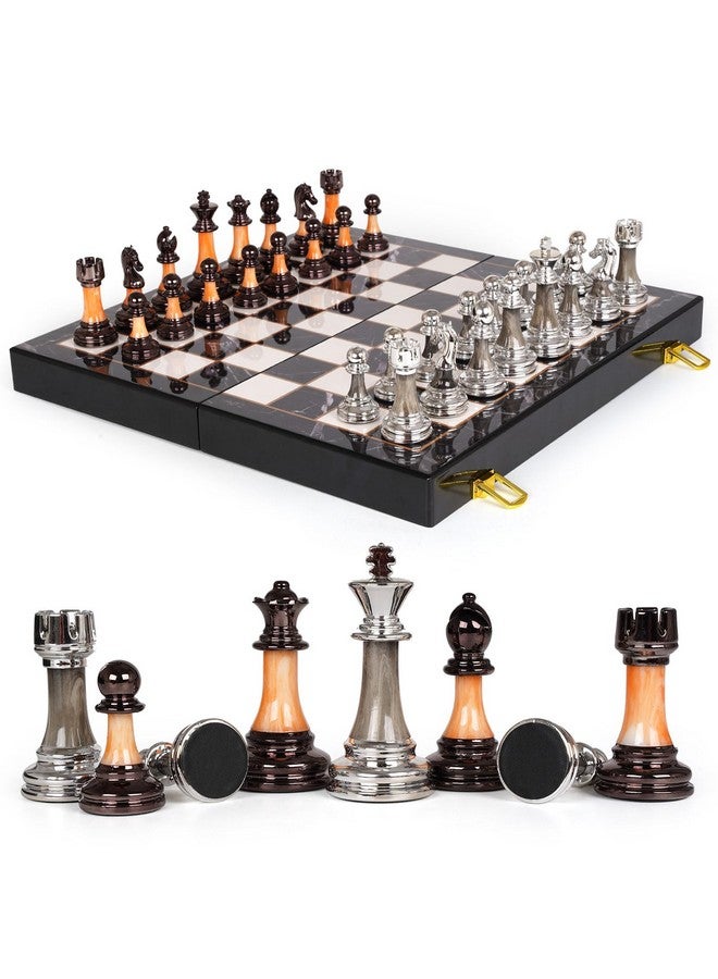 Agirlgle 15" Large Chess Set for Adults Kids with Weighted Acrylic Chess Pieces 3.5" King & Portable Folding Marbling Wooden Chess Board Travel Chess Sets Family Board Game Gift - Elegant Classic Chess Game - Image 4
