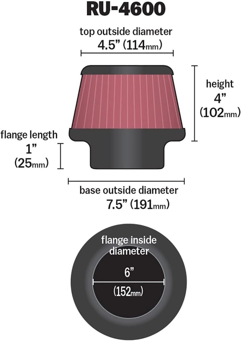 K&N RU-4600 Universal Clamp-On Air Filter - Image 2