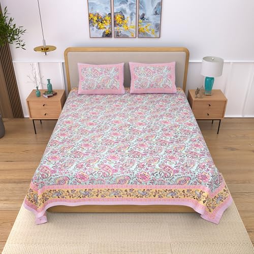 EasyGoods® 100% Pure Cotton Jaipuri Bedsheet with Pillow Covers | Soft & Breathable Fabric | Traditional Floral Print | Cotton Bedsheet (Pink 7, King) - Image 2